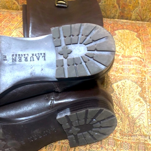 Ralph Lauren Brown Leather Sariah Knee High Boots With Brass Logo Detail Size 8 - Picture 9 of 16